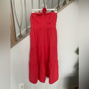 Strapless coral red dress